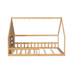 Full Size Wood House Bed with Window and Fence