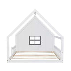 Full Size Wood House Bed with Window and Fence