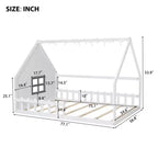 Full Size Wood House Bed with Window and Fence