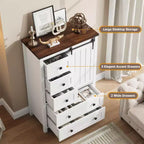 Farmhouse 5 Drawer Dresser for Bedroom, 48 Tall Wood Dresser Chest of Drawer with Sliding Barn Door, Storage Organizer