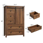 Farmhouse 5 Drawer Dresser for Bedroom, 48 Tall Wood Dresser Chest of Drawer with Sliding Barn Door, Storage Organizer