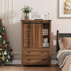 Farmhouse 5 Drawer Dresser for Bedroom, 48 Tall Wood Dresser Chest of Drawer with Sliding Barn Door, Storage Organizer