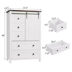 Farmhouse 5 Drawer Dresser for Bedroom, 48 Tall Wood Dresser Chest of Drawer with Sliding Barn Door, Storage Organizer