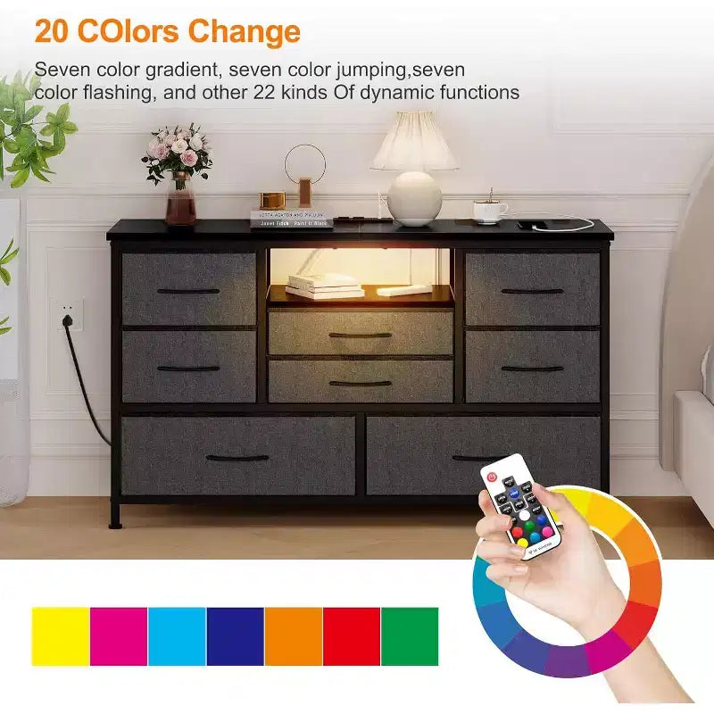 47.4-inch TV Stand with 8 Drawers, RGB Smart Light Strip, Dual Power Outlets, Suitable for Multiple Scenarios