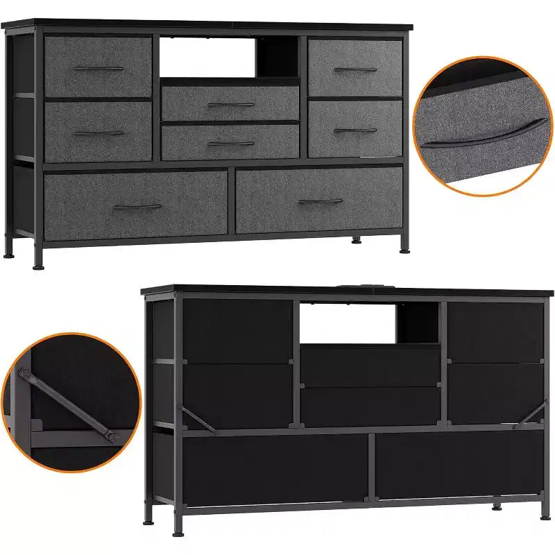 47.4-inch TV Stand with 8 Drawers, RGB Smart Light Strip, Dual Power Outlets, Suitable for Multiple Scenarios
