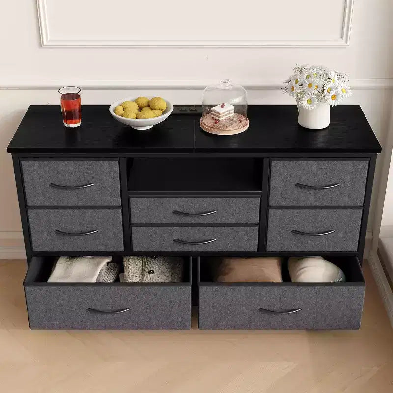 47.4-inch TV Stand with 8 Drawers, RGB Smart Light Strip, Dual Power Outlets, Suitable for Multiple Scenarios