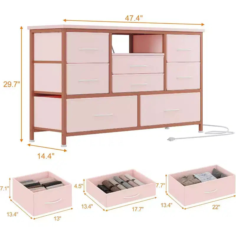 47.4-inch TV Stand with 8 Drawers, RGB Smart Light Strip, Dual Power Outlets, Suitable for Multiple Scenarios