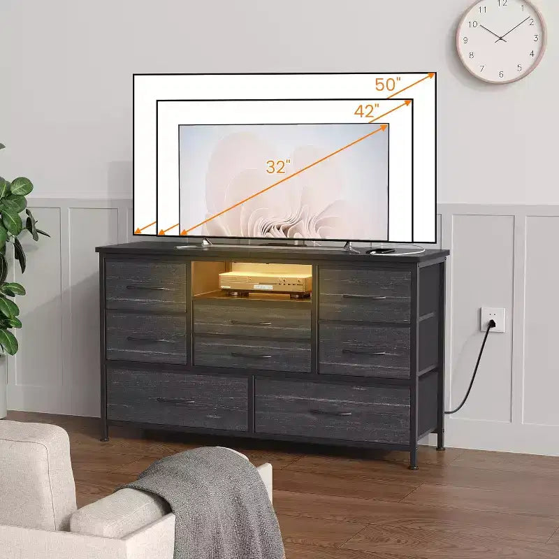 47.4-inch TV Stand with 8 Drawers, RGB Smart Light Strip, Dual Power Outlets, Suitable for Multiple Scenarios