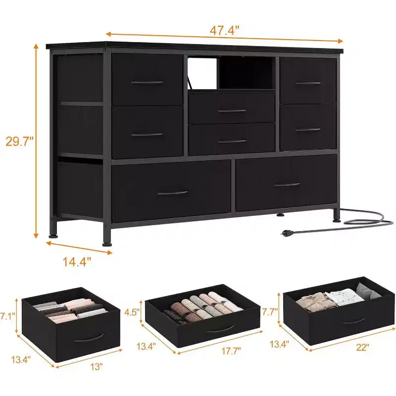 47.4-inch TV Stand with 8 Drawers, RGB Smart Light Strip, Dual Power Outlets, Suitable for Multiple Scenarios