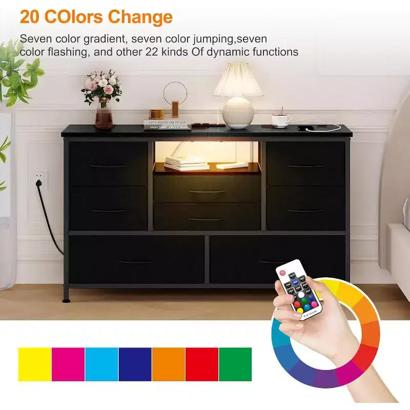 47.4-inch TV Stand with 8 Drawers, RGB Smart Light Strip, Dual Power Outlets, Suitable for Multiple Scenarios