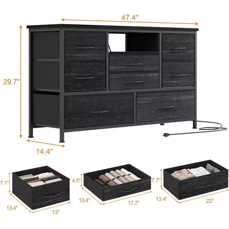 47.4-inch TV Stand with 8 Drawers, RGB Smart Light Strip, Dual Power Outlets, Suitable for Multiple Scenarios