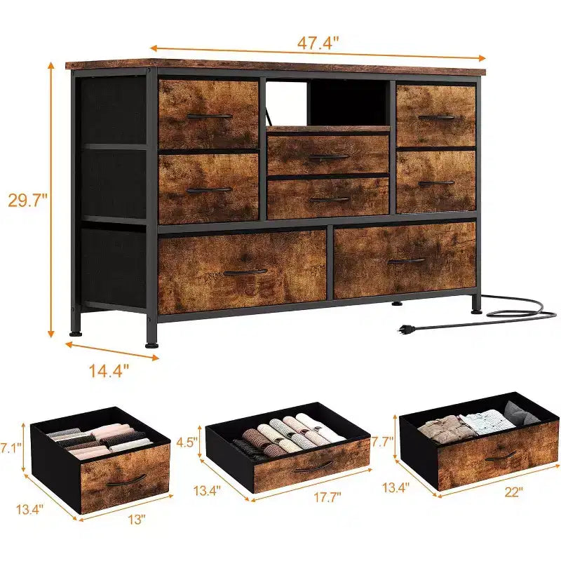 47.4-inch TV Stand with 8 Drawers, RGB Smart Light Strip, Dual Power Outlets, Suitable for Multiple Scenarios