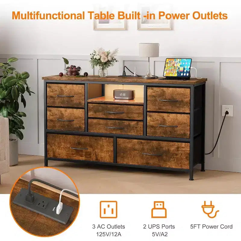 47.4-inch TV Stand with 8 Drawers, RGB Smart Light Strip, Dual Power Outlets, Suitable for Multiple Scenarios