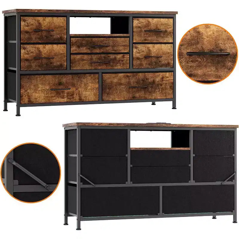 47.4-inch TV Stand with 8 Drawers, RGB Smart Light Strip, Dual Power Outlets, Suitable for Multiple Scenarios