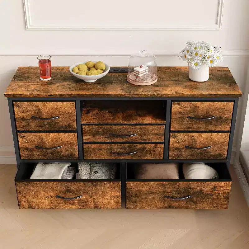 47.4-inch TV Stand with 8 Drawers, RGB Smart Light Strip, Dual Power Outlets, Suitable for Multiple Scenarios