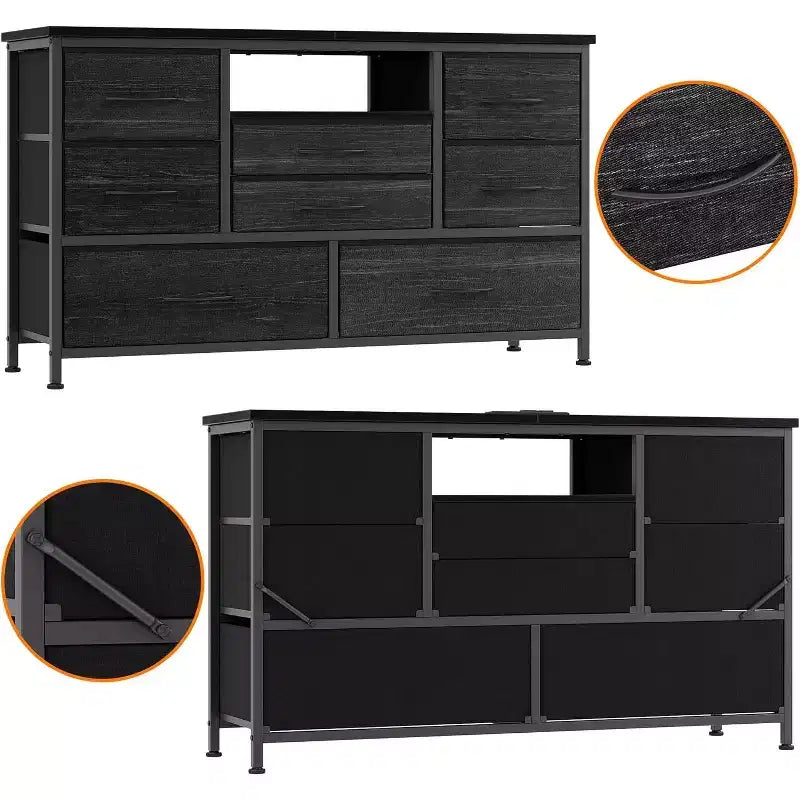 47.4-inch TV Stand with 8 Drawers, RGB Smart Light Strip, Dual Power Outlets, Suitable for Multiple Scenarios