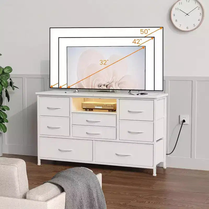 47.4-inch TV Stand with 8 Drawers, RGB Smart Light Strip, Dual Power Outlets, Suitable for Multiple Scenarios