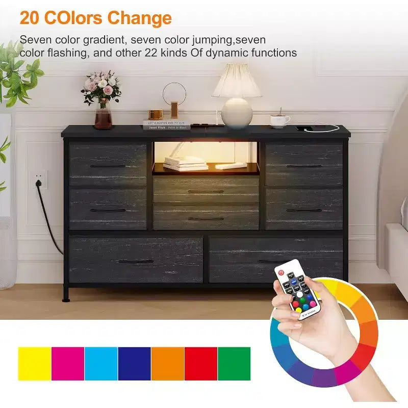 47.4-inch TV Stand with 8 Drawers, RGB Smart Light Strip, Dual Power Outlets, Suitable for Multiple Scenarios