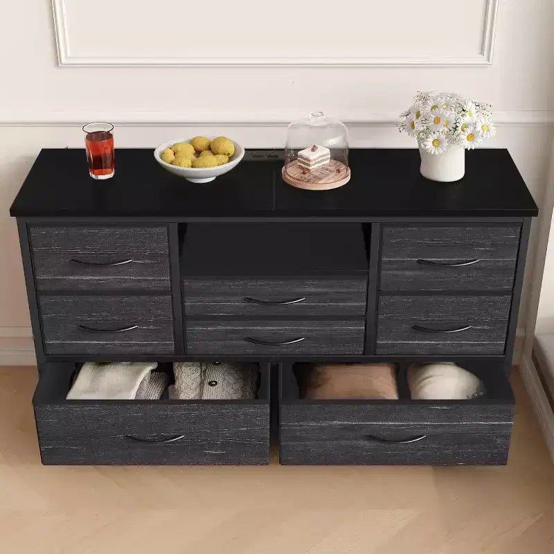 47.4-inch TV Stand with 8 Drawers, RGB Smart Light Strip, Dual Power Outlets, Suitable for Multiple Scenarios