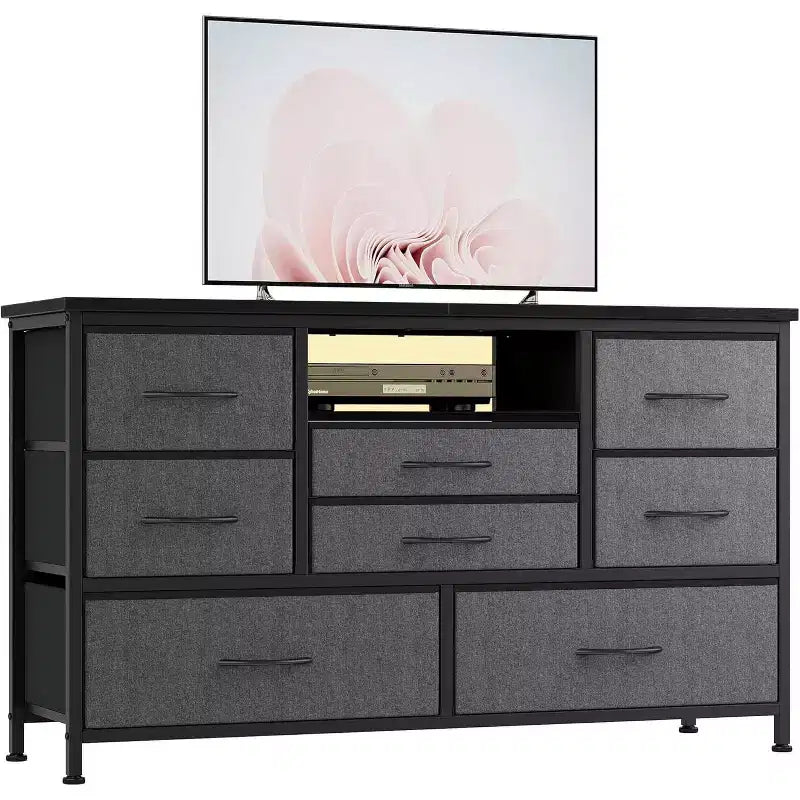 47.4-inch TV Stand with 8 Drawers, RGB Smart Light Strip, Dual Power Outlets, Suitable for Multiple Scenarios