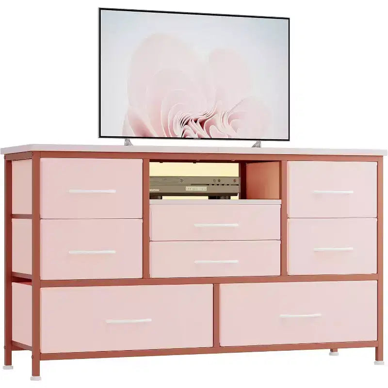 47.4-inch TV Stand with 8 Drawers, RGB Smart Light Strip, Dual Power Outlets, Suitable for Multiple Scenarios