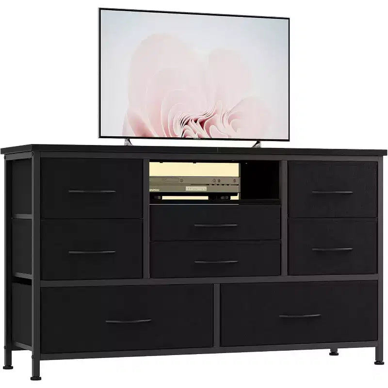 47.4-inch TV Stand with 8 Drawers, RGB Smart Light Strip, Dual Power Outlets, Suitable for Multiple Scenarios