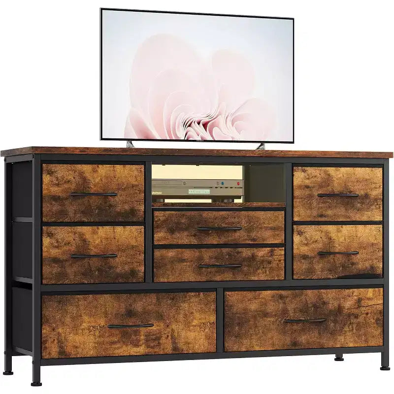47.4-inch TV Stand with 8 Drawers, RGB Smart Light Strip, Dual Power Outlets, Suitable for Multiple Scenarios