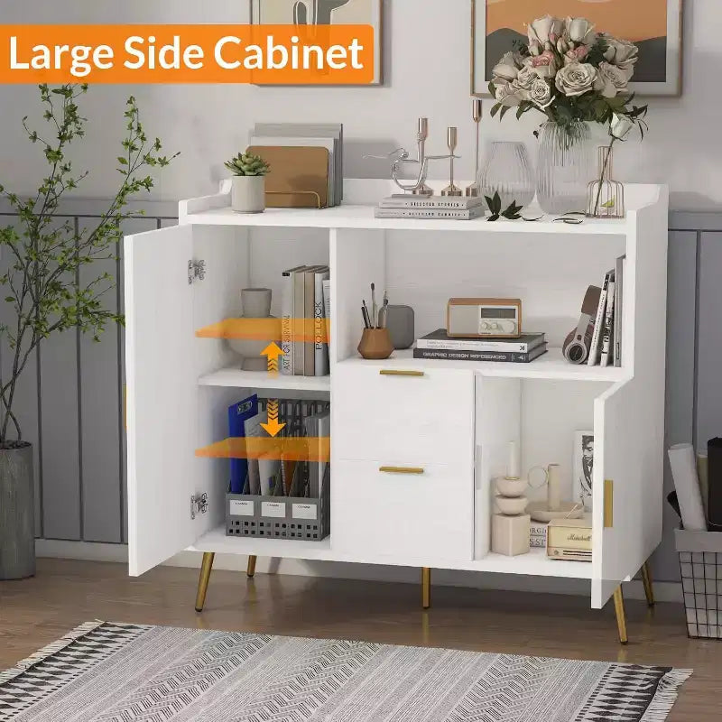 Aufbewahrungsschrank, Buffet-Schrank mit Regal, Kaffeebar mit 2 Schubladen und 2 Türen sowie offenem Stauraum