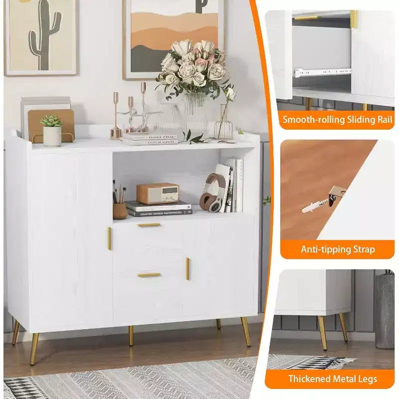 Aufbewahrungsschrank, Buffet-Schrank mit Regal, Kaffeebar mit 2 Schubladen und 2 Türen sowie offenem Stauraum
