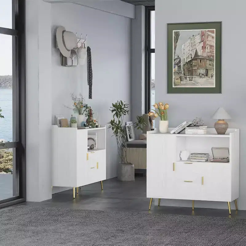 Aufbewahrungsschrank, Buffet-Schrank mit Regal, Kaffeebar mit 2 Schubladen und 2 Türen sowie offenem Stauraum