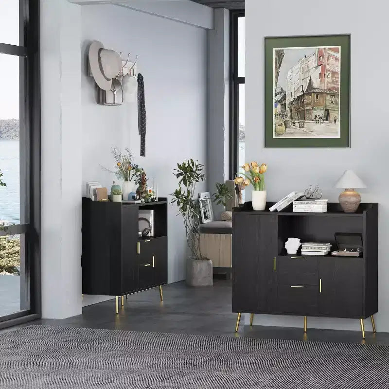Aufbewahrungsschrank, Buffet-Schrank mit Regal, Kaffeebar mit 2 Schubladen und 2 Türen sowie offenem Stauraum