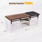 47 White Shoe Bench with Sliding Doors & Cushion, Farmhouse Entryway Storage Bench with Hidden Compartment and Adjustable Shelves