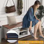 47 White Shoe Bench with Sliding Doors & Cushion, Farmhouse Entryway Storage Bench with Hidden Compartment and Adjustable Shelves