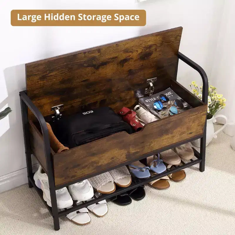 47 White Shoe Bench with Sliding Doors & Cushion, Farmhouse Entryway Storage Bench with Hidden Compartment and Adjustable Shelves
