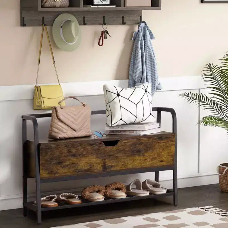 47 White Shoe Bench with Sliding Doors & Cushion, Farmhouse Entryway Storage Bench with Hidden Compartment and Adjustable Shelves