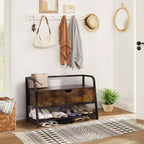 47 White Shoe Bench with Sliding Doors & Cushion, Farmhouse Entryway Storage Bench with Hidden Compartment and Adjustable Shelves