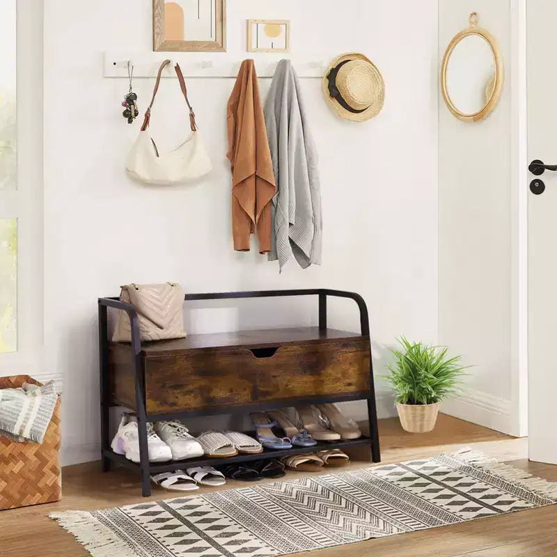 47 White Shoe Bench with Sliding Doors & Cushion, Farmhouse Entryway Storage Bench with Hidden Compartment and Adjustable Shelves