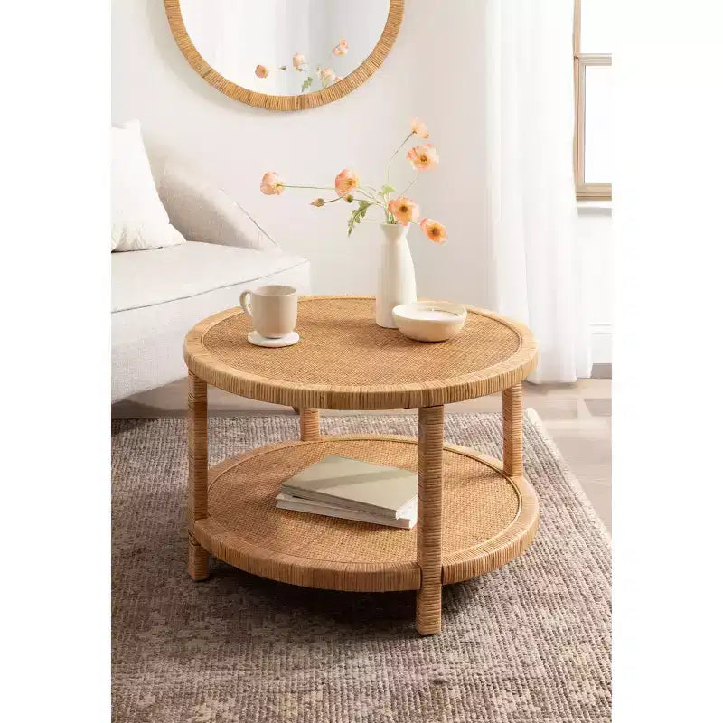 Rattan Round Coffee Table, 28x28x18, Natural