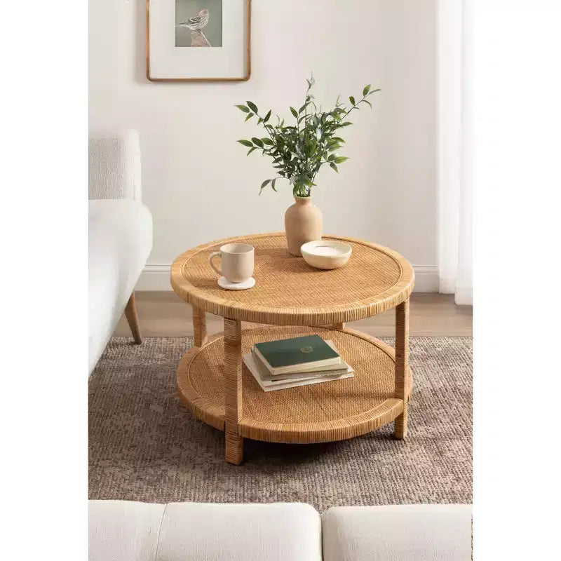 Rattan Round Coffee Table, 28x28x18, Natural