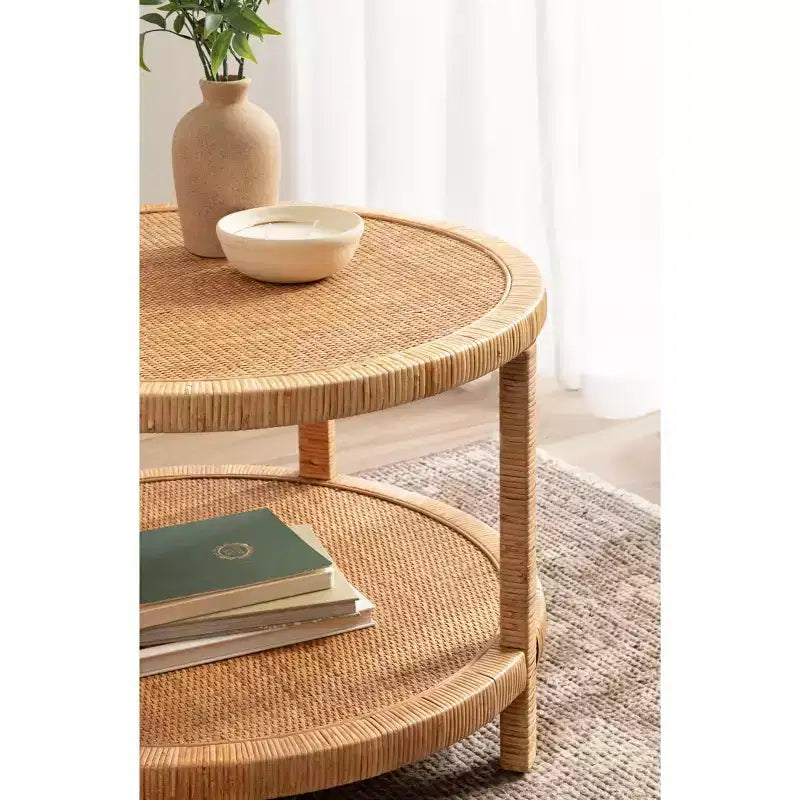 Rattan Round Coffee Table, 28x28x18, Natural