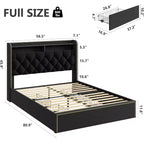 Upholstered Platform Bed Frame with 2-Tier Storage Headboard and 4 Drawers, Black Velvet