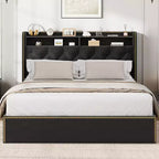 Upholstered Platform Bed Frame with 2-Tier Storage Headboard and 4 Drawers, Black Velvet