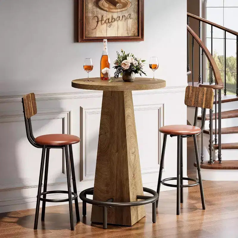 Bar Table, 37.4 High Round Pub Table for Small Bars, Dining Room, Kitchen, Wood Color (Only Table)