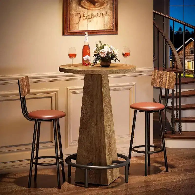 Bar Table, 37.4 High Round Pub Table for Small Bars, Dining Room, Kitchen, Wood Color (Only Table)