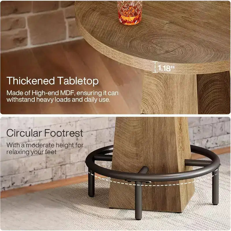 Bar Table, 37.4 High Round Pub Table for Small Bars, Dining Room, Kitchen, Wood Color (Only Table)