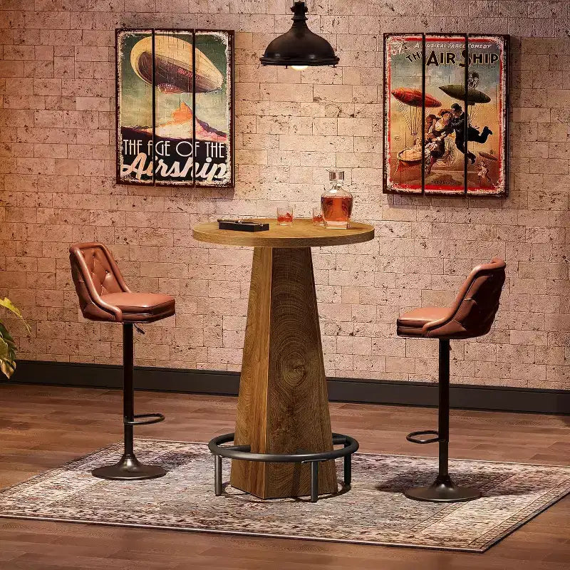 Bar Table, 37.4 High Round Pub Table for Small Bars, Dining Room, Kitchen, Wood Color (Only Table)