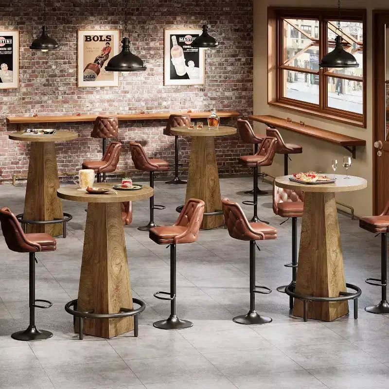 Bar Table, 37.4 High Round Pub Table for Small Bars, Dining Room, Kitchen, Wood Color (Only Table)