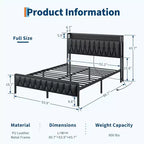Queen Metal Bed Frame with Charging Station, Faux Leather Storage Headboard and Footboard