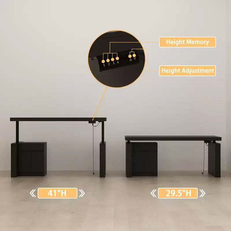 Height-Adjustable Computer Desk Office Desk Built-In Storage Cabinet & Drawer