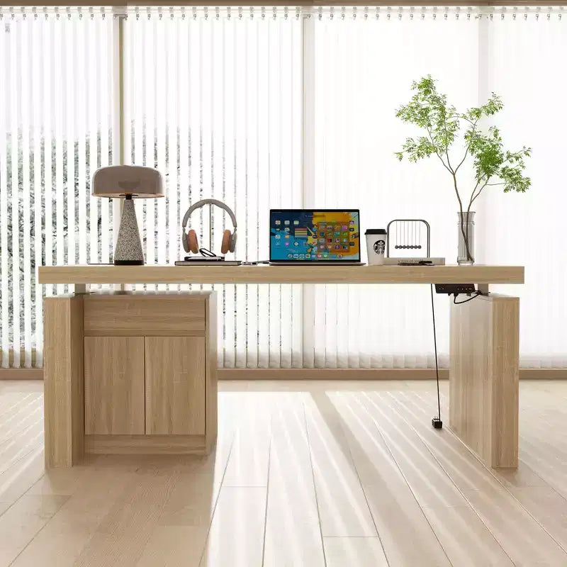 Height-Adjustable Computer Desk Office Desk Built-In Storage Cabinet & Drawer